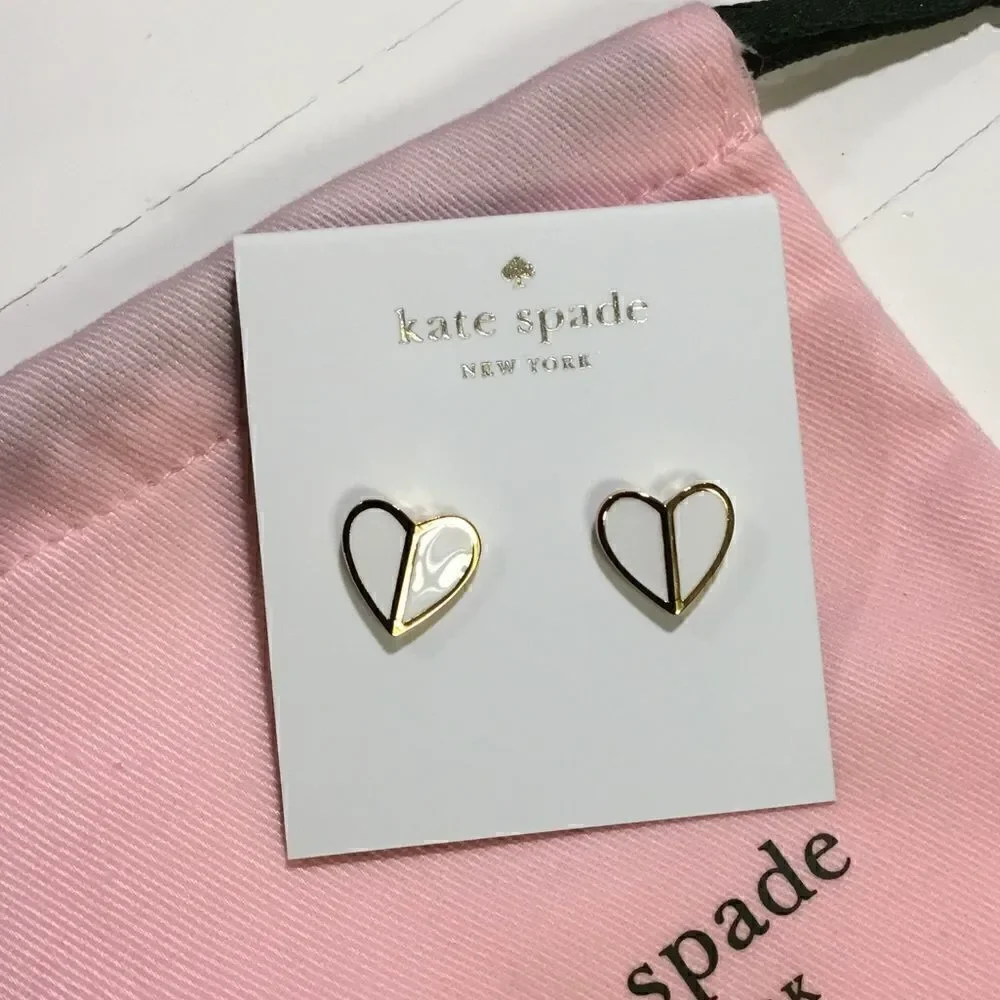 KATE SPADE WHITE AND GOLD HEART EARRINGS